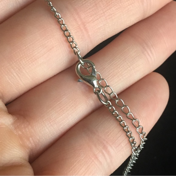 Imitation Blue Opal Sharktooth Shape Pendant Necklace - Picture 5 of 6